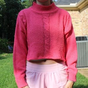 Pink Cropped Cableknit Sweater
